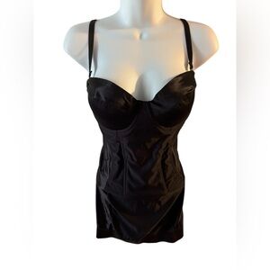 VTG SHLIPPS By Smoothie Padded Corset Body Slip Sz 36C Black Underwire Pin Up